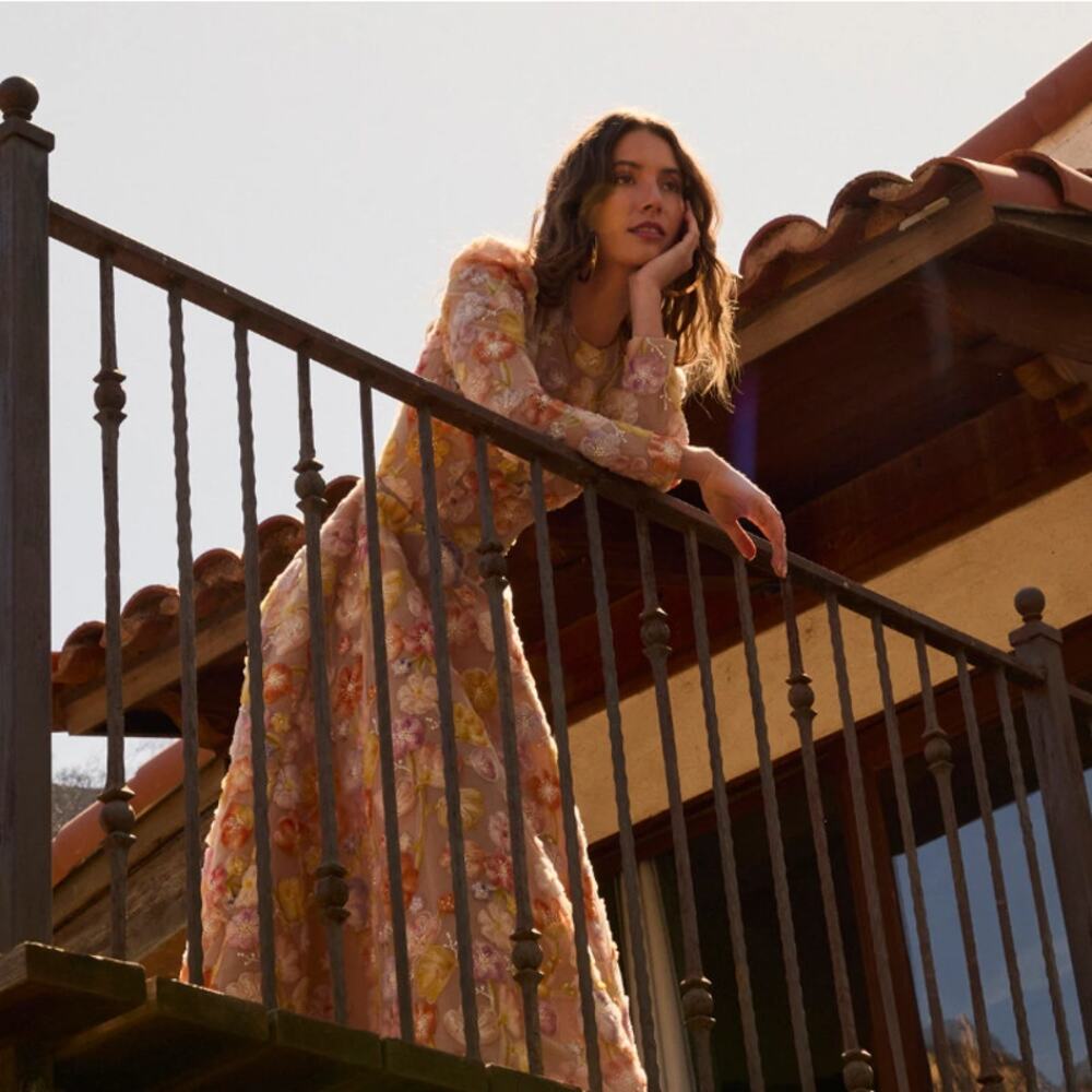 NEW NWT Anthropologie Helsi Tessa Long-Sleeve Appliqué Sunset Yellow Dress S - Picture 11 of 11